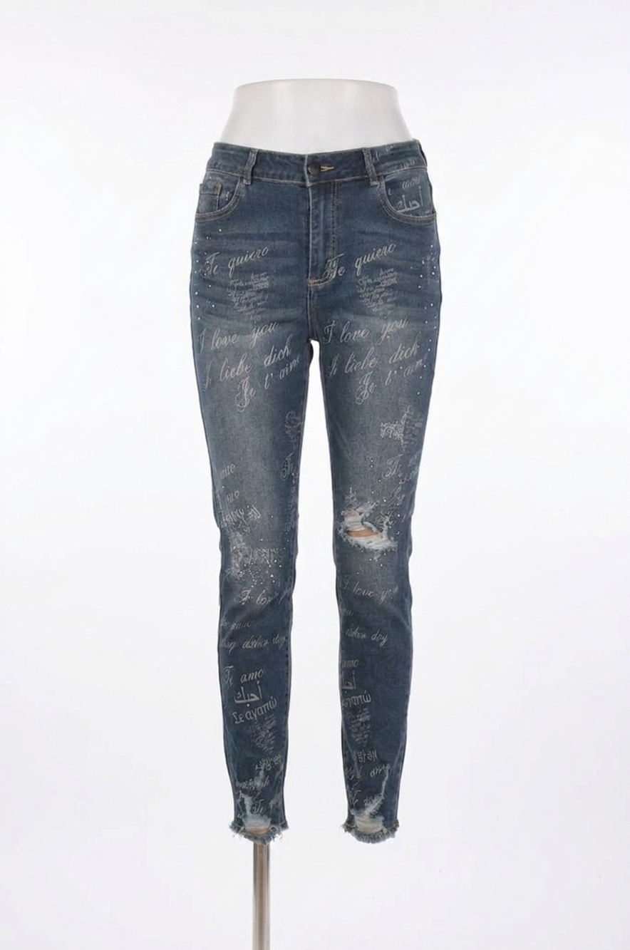 NEW FRANK LYMAN gina embellished and distressed jeans in blue